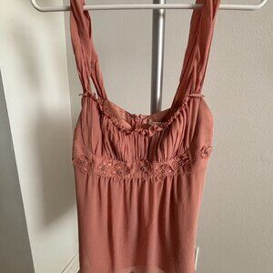 Rebecca Taylor Peach Tank Top with Embroidery - Size 6